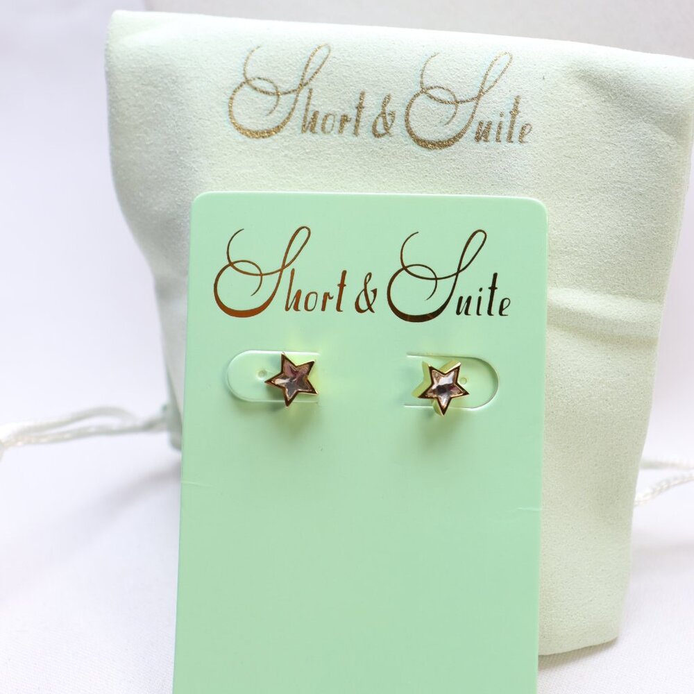 Short & Suite Gold Tone Clear Crystal Star Stud Earrings $32 New